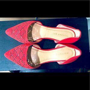 Perforated D’orsay Pointed Toe Flats in Red